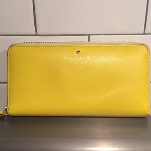 Kate Spade Lemon Yellow Leather Zip Wallet